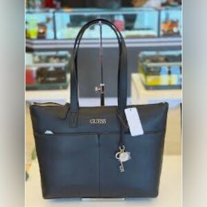 Guess Azulena Medium  Black Tote Bag with Golden Accents. NWT
